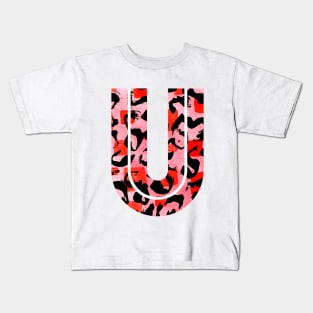 Letter U Watercolour Leopard Print Alphabet Red Kids T-Shirt